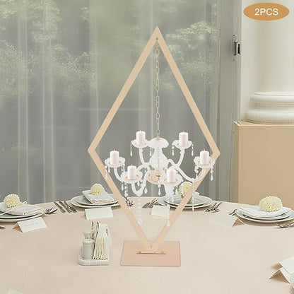 2PCS Metal Creative Diamond Candle Holder | 45" Diamond Candlestick Centerpieces | with Acrylic Crystal Drops | Gold Candelabra Stand for Weddings, Parties, Celebrations