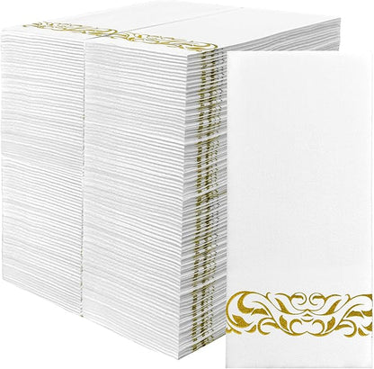 200 Pack Napkins Disposable Guest Towels Linen-Feel Decorative Napkins Soft and Absorbent Dinner Paper Hand Towels for Bathroom Party Powder Room Hotel Fancy Restaurant (200 Gold Floral)