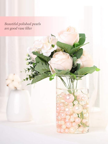 Hicarer 120 Pieces Pearl for Vase Filler Pearl Bead Vase Centerpieces Brush Holder Assorted Round Faux Bead for Crafting, Home Wedding Table Decor 14/20/30 mm(Creamy White, Light Pink)