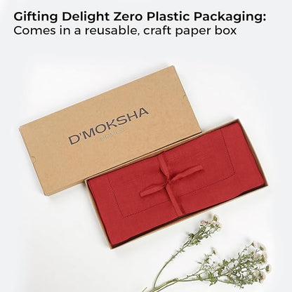 D'Moksha Homes Linen Bright Red Table Runner 48 Inches - Classic Hemstitch, 100% Pure Linen Coffee Table Runner 14 x 48 Inch Ideal for Dresser Tables - Winter, Christmas, Holiday