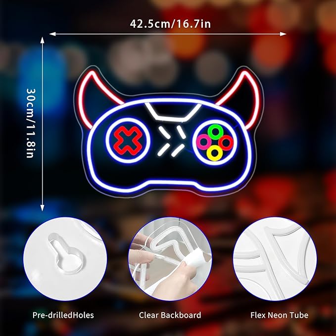 Game Neon Sign, Neon Signs for Wall Decor LED Gaming Room Light Up Signs Home Decor for Bedroom Club Party Bar Shop USB Operated