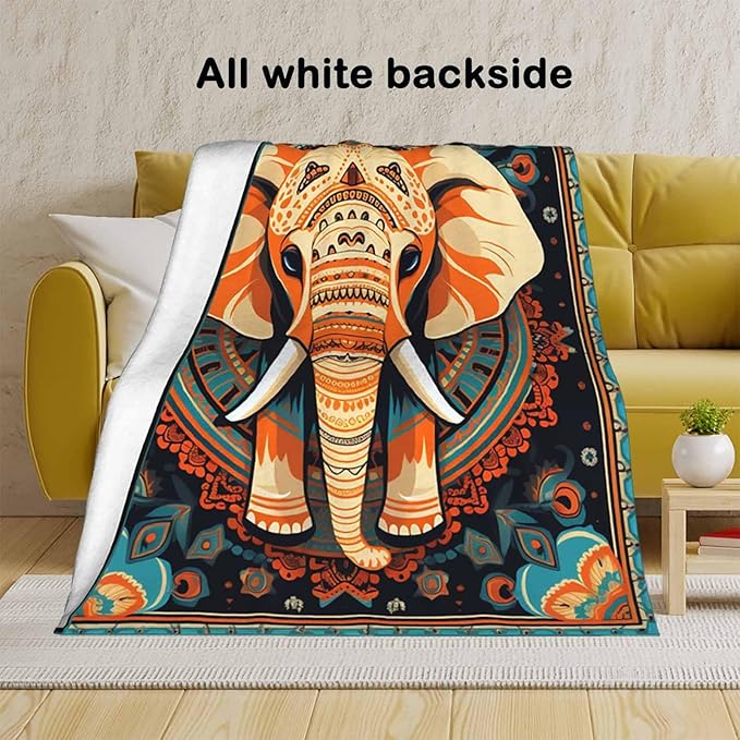 Firmiso Boho Elephant Throw Blanket 50x60 | Soft Cozy Fleece Blanket for Couch, Sofa, or Bed | Mandala Elephant Decor for Living Room | Unique Gift for Women, Family, or Friends