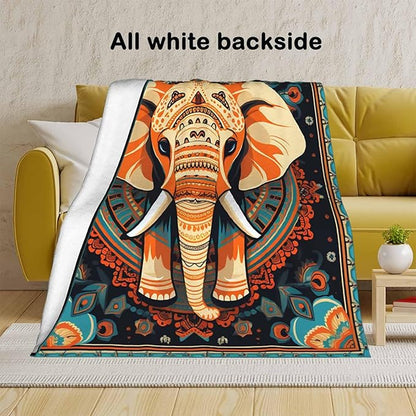 Firmiso Boho Elephant Throw Blanket 50x60 | Soft Cozy Fleece Blanket for Couch, Sofa, or Bed | Mandala Elephant Decor for Living Room | Unique Gift for Women, Family, or Friends