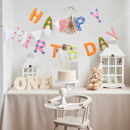 Felt Happy Birthday Garland Rainbow Banner Reusable Happy Birthday Sign Party Supply for Party Decor(Colorful Color,Spot)
