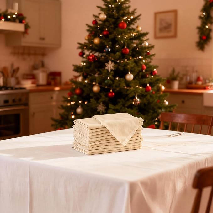 Encasa XO Natural Cloth Napkins Set of 12, 17"x17" | Solid Color Cotton Dinner Napkins | Washable & Reusable Napkins for Dining Table Fall Decoration, Holiday & Christmas Festivals