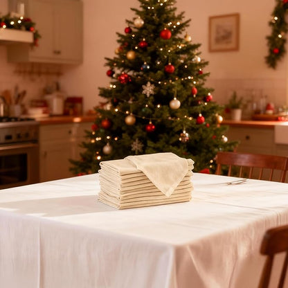Encasa XO Natural Cloth Napkins Set of 12, 17"x17" | Solid Color Cotton Dinner Napkins | Washable & Reusable Napkins for Dining Table Fall Decoration, Holiday & Christmas Festivals