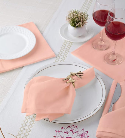 Encasa XO Peach Cloth Napkins Set of 6, 17"x17" | Solid Color Cotton Dinner Napkins | Washable & Reusable Napkins for Dining Table Fall Decoration, Holiday & Christmas Festivals