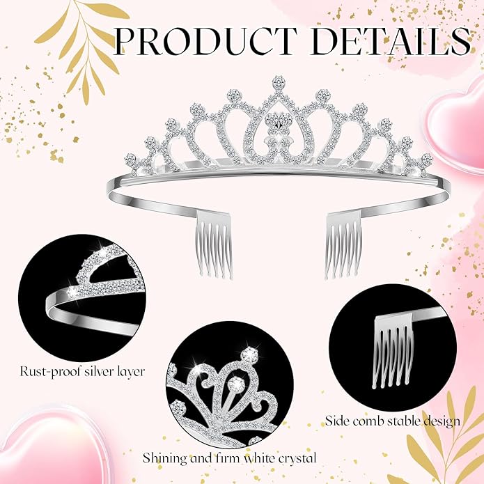 Remuuly 12 Pcs Princess Tiara for Women Silver Queen Tiara Rhinestone Hair Accessories, Princess Headbands Bulk for Bridal Wedding Birthday Prom Christmas Party, with Comb