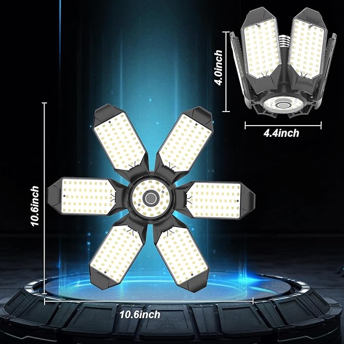 Led Garage Lights 8 Pack 200W Super Bright Ceiling Led Shop Lights, E26/E27 Base, 6500K, 22000LM Deformable Garage Light Ideal for Basement, Attic and Workshop