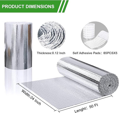 Reflective Insulation Roll, 24" x 50Ft, Aluminum, Radiant Barrier for Heat Insulation