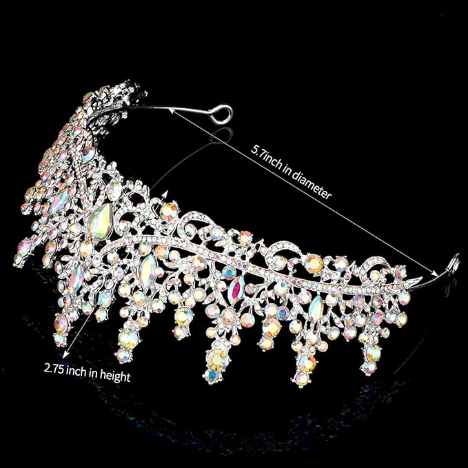 TOBATOBA AB Silver Wedding Tiara for Women Crystal Tiaras and Crowns for Women Wedding Tiaras for Bride Royal Queen Crown Headband Princess Quinceanera Headpieces for Birthday Prom Pageant Party
