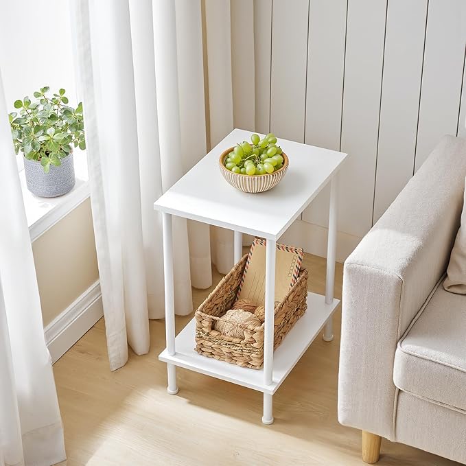 HOOBRO End Table, Small Side Table, Nightstand with 2-Layer Storage Shelves, Sofa Table for Small Spaces, Living Room, Bedroom, Stable Frame, Easy Assembly, White WW09BZ01