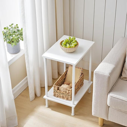 HOOBRO End Table, Small Side Table, Nightstand with 2-Layer Storage Shelves, Sofa Table for Small Spaces, Living Room, Bedroom, Stable Frame, Easy Assembly, White WW09BZ01
