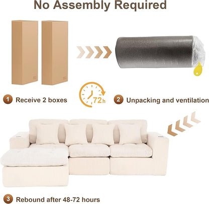 105 Inch Cloud Sectional Couch Modern Modular Sectional Sofa with Deep Seat - L Shaped Comfy 3 Seater Sectional Couches for Living Room with Cup Holders, Fits Living Room & Bedroom, Beige