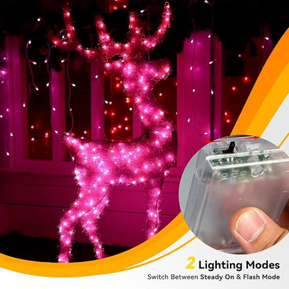 4 Pack 240LED Christmas Fairy Lights Battery Operated - 20FT Twinkle Lights with 2 Lighting Modes Indoor Outdoor, Waterproof Led Fairy String Lights for Bedroom, Wedding, Dorm, DIY Decor, Pink