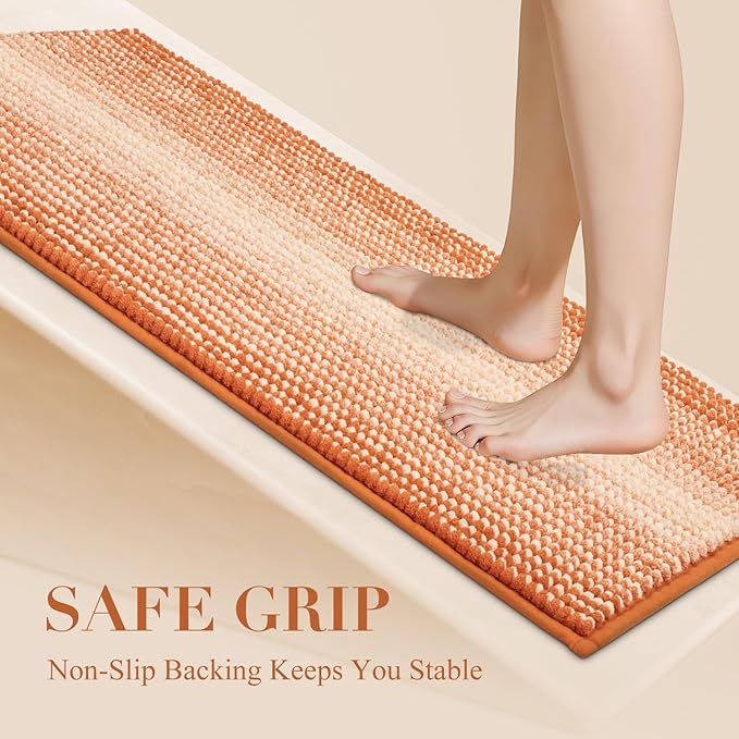 BSICPRO Large Bathroom Rug, Non Slip 24 x 70 Inches Water Absorbent Chenille Runner Rug Floor Mat Machine Washable (Pumpkin Orange)