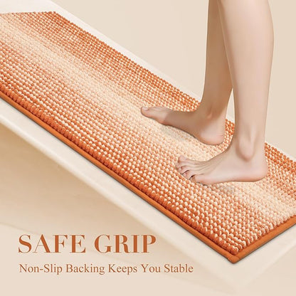 BSICPRO Bath Mat, Non Slip 20 x 32 Inches Water Absorbent Chenille Bathroom Floor Mat Machine Washable (Pumpkin Orange)