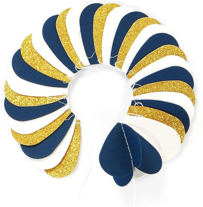 Navy-Blue White Gold 3D-Heart Garland - 39Ft Graduation Hanging Decoration Streamers Banner,Bridal Birthday Engagement Bachelorette Baby Shower Christmas Baby Shower Valentines Party Decor Ouruola