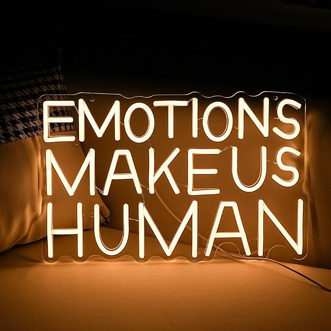 Emotions Make Us Human Neon Sign Dimmable Switch Neon Signs for Wall Decor USB Warm White Led Light Up Signs for Home Museum Bar(16.5”*10.6”)