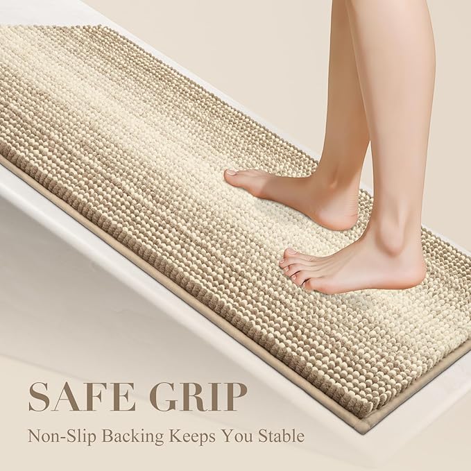 BSICPRO Luxury Bath Mat - 22"x60" Non-Slip Chenille Water Absorbent Machine Washable (Tan)