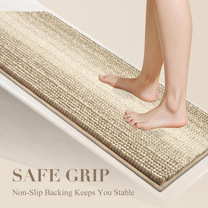 BSICPRO Bath Mat Rug for Bathroom Non Slip 17 x 24 Inches Water Absorbent Chenille Floor Mats Machine Washable (Tan)