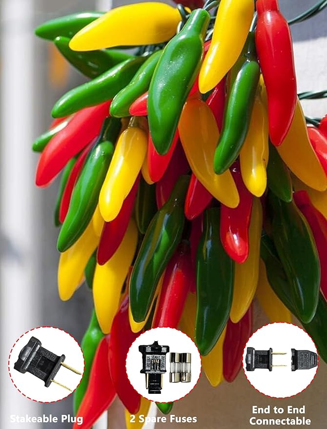 Christmas Chili Pepper Lights Multicolor, 13.6FT Chili Lights with 35 Red Green Yellow Chili Pepper Bulbs for Outdoor Indoor Kitchen Garden Patio Christmas Mexican Party Decor