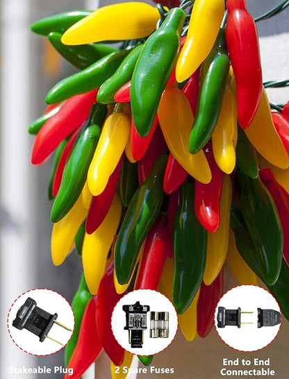 Christmas Chili Pepper Lights Multicolor, 13.6FT Chili Lights with 35 Red Green Yellow Chili Pepper Bulbs for Outdoor Indoor Kitchen Garden Patio Christmas Mexican Party Decor