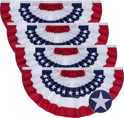 SYII Bunting Flag 1.5x3 Feet Outdoor (4 PCS), Embroidery Stars American US Bunting Flags with 3 Brass Grommets, Patriotic Half Fan Banner for Fourth of July Decor, 4th of july Decorations Outdoor