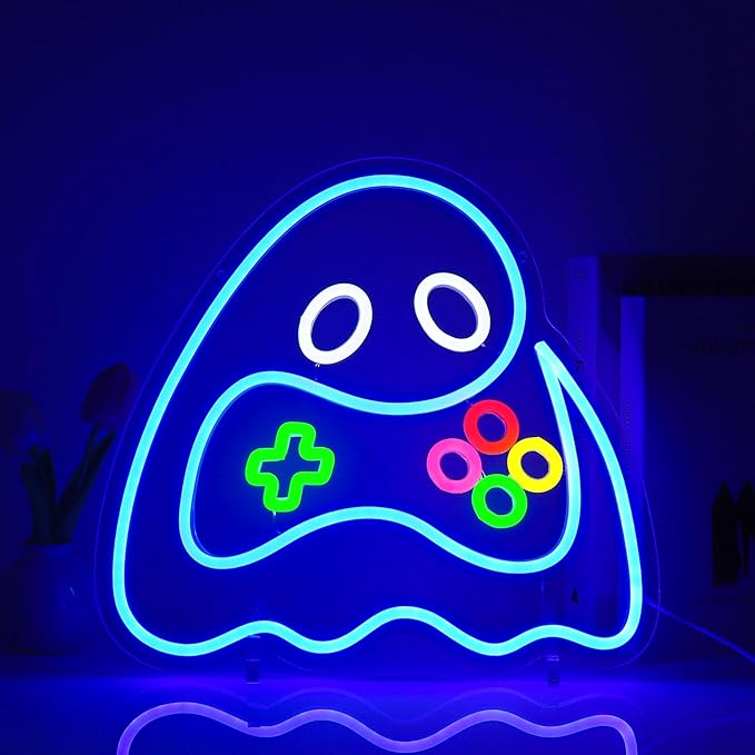 Game Ghost Neon Sign, Neon Signs for Wall Decor Gaming Room LED Light Up Signs Home Decor for Boys Bedroom Club Party Bar Shop USB Operated