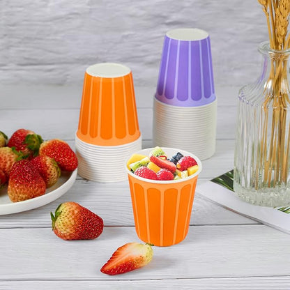 LITOPAK 540 Pack 5 oz Disposable Paper Cups, Purple and Orange Disposable Paper Snack Cups, Small Mouthwash Cups for Home, Bathroom, Picnic, Party, and Events