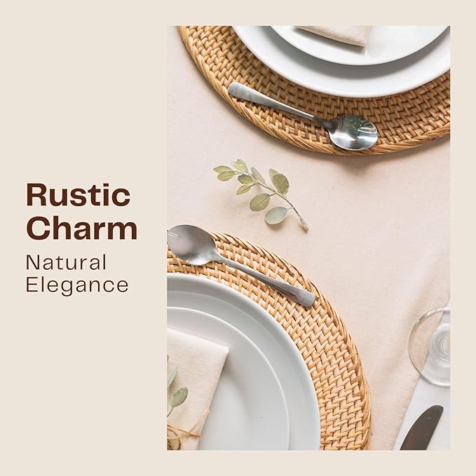 2-Pack Rattan Placemats - 13-inch Round Placemats (Natural Rattan Color) - Woven Place Mats, Round Table Mats - Wicker Chargers for Dinner Plates, Plate Chargers Boho - Kitchen Table Decor