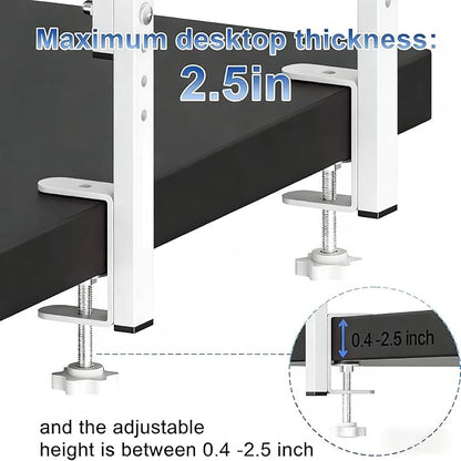 Spacrea clamp on Desk Shelf, 2 Tier Office Desk Shelves Organizer, Wood Desktop Supplies Storage Rack, Desk Organizers and Accessories (White)