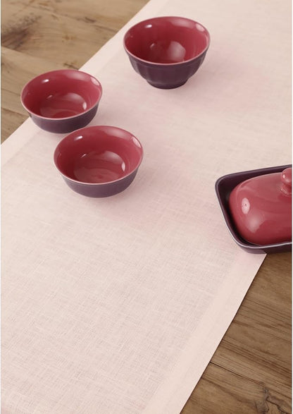 Solino Home Linen Pink Table Runner 60 Inches - 100% Pure Linen Small Table Runner 14 x 60 Inch Ideal for Dresser and Coffee Tables - Fete
