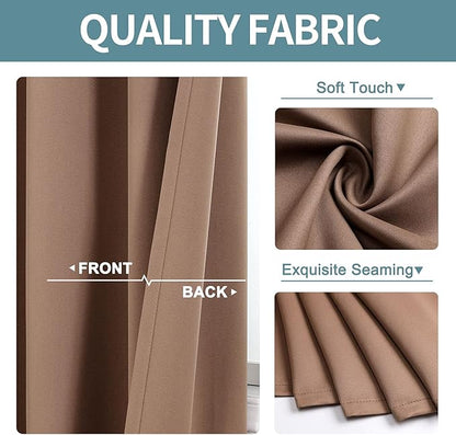 ChrisDowa Blackout Curtains 90 Inches Long for Living Room, Grommet Thermal Insulated Room Darkening Curtains for Bedroom (1 Panel Set, Cappuccino, 52W x 90L)