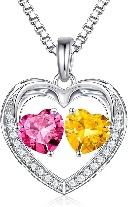 Iefil Christmas Gifts for Women Wife - 925 Sterling Silver Heart Birthstone Necklace, Anniversary Birthday Gifts for Women Wife Girlfriend Mom, Birthstone Jewelry Gift for Her