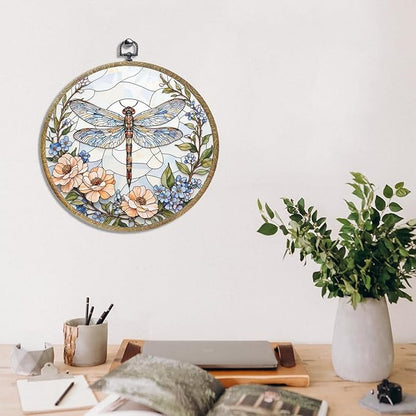 Cute Flower Dragonfly Gifts for Women Men, Garden Dragonfly Decor Framed Round Wall Decor Canvas Wall Art Hanging Prints Artwork for Home Farmhouse Bedroom Bathroom Door Decorations 10.2X10.2 Inch