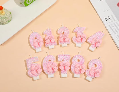 0 Birthday Candles Pink 3D Number 0 Candle Cake Topper with Pink Sequins and Bowtie for Girls Pastel Sweet Theme Birthday Party or Adults Milestone Age Decoration