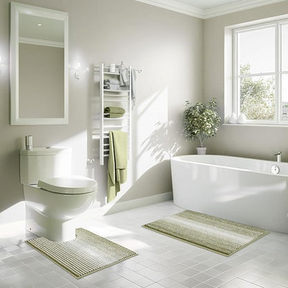 Bathroom Rugs Sets 2 Piece, Toilet Rugs U-Shaped, Contour Bath Mat Rugs Set for Toilet Bathroom, Soft Absorbent Chenille Bath Carpet, Quickly Dry, Washable (Linden Green, 32" x 20" + 24" x 20")