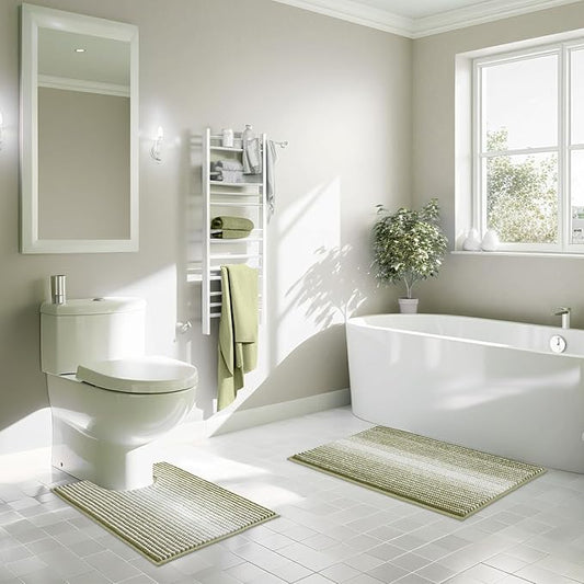 Bathroom Rugs Sets 2 Piece, Toilet Rugs U-Shaped, Contour Bath Mat Rugs Set for Toilet Bathroom, Soft Absorbent Chenille Bath Carpet, Quickly Dry, Washable (Linden Green, 32" x 20" + 24" x 20")
