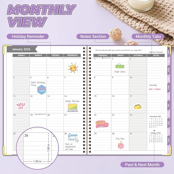 Daily Planner 2026 (8.5" x 11") - Weekly & Monthly Planner (Jan. 2026 - Dec. 2026), Column View Calendar Organizers, Hardcover Agenda Book with Tabs for Office & School, Purple