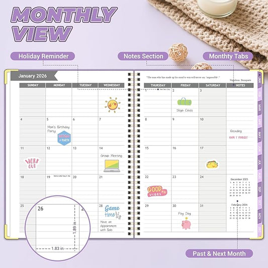 Daily Planner 2026 (8.5" x 11") - Weekly & Monthly Planner (Jan. 2026 - Dec. 2026), Column View Calendar Organizers, Hardcover Agenda Book with Tabs for Office & School, Purple