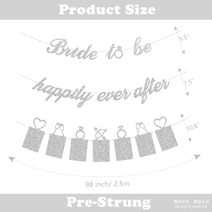 Concico Bridal Shower Decorations - Bride to be happily ever after Banner and Photo Banner for Bridal Shower/Wedding/Engagement Party Kit Supplies Decorations decor (Silver)
