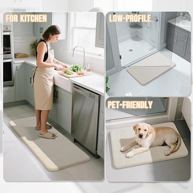 Yimobra Bathroom Runner 60"x24", Non Slip Memory Foam Bath Mat, Super Soft Water Absorbent Hallway Carpet, Machine Washable Rug for Vanity Tub Shower, Cream