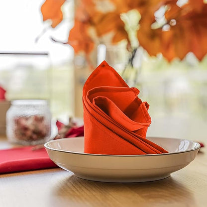 Orange Cloth Napkins Bulk (Pack of 24) - 100% Polyester Dinner Linen Napkins Cloth Washable & Reusable - Durable with Hemmed Edges - Ideal for Parties and Weddings (17x17 Inches)