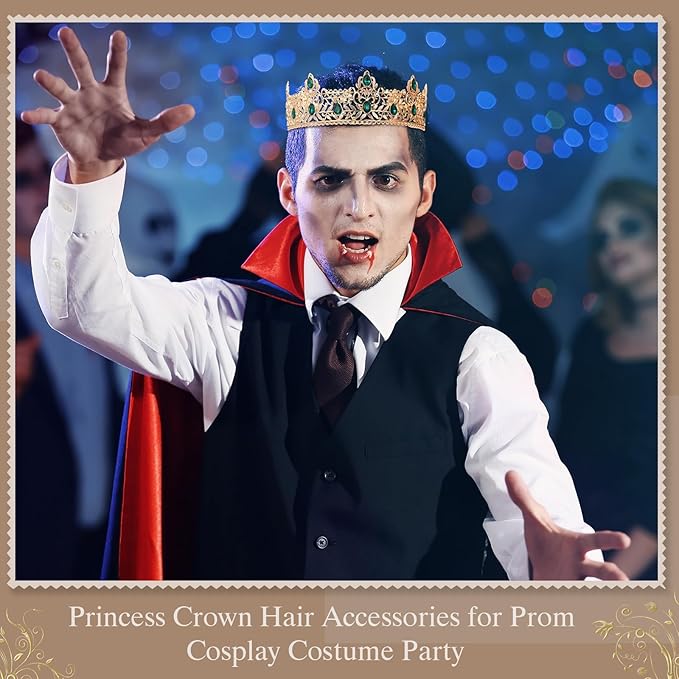 MTLEE 2 Pcs Prom King and Queen Crowns for Men Women King Queen Crowns Tiara with Rhinestone for Wedding Birthday Grad(Green Gold, Green Style)