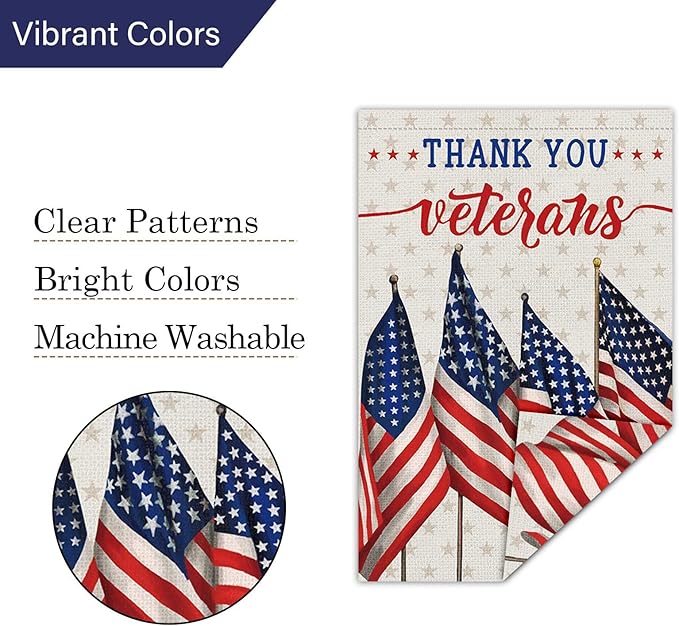 Louise Maelys Thank You Veterans Garden Flag Patriotic Veterans Day 28x40 Inch Double Sided Stars and Stripes Large Burlap Memorial Yard Flag Outside Outdoor House Decor