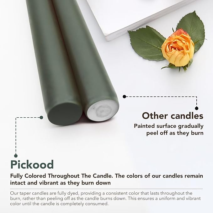 New Burning Formula Unscented Dripless 12-Inch Taper Candles Set of 12 - Dark Green, for Wedding, Dinner - Smokeless, Long Burning - Hand Poured, Colored Tall Candlesticks - Verde Oscuro