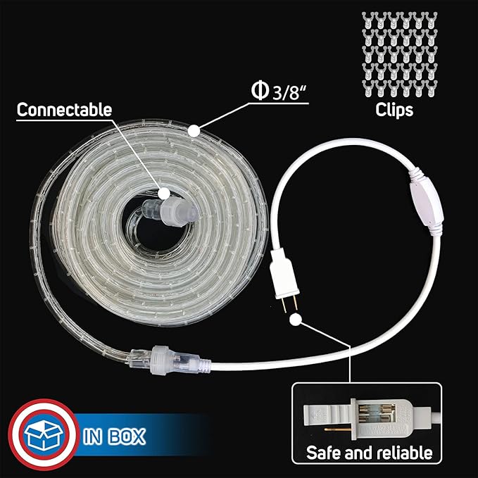 Russell Decor 10ft/ LED Rope Lights Indoor Outdoor Decorative Lighting for Party Trees Patio Deck Flexible String Lights(Red White Green)