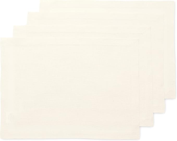 Solino Home Linen Ivory Placemats Set of 4-100% Pure Linen Placemats 14 x 19 Inch for Fall, Autumn, Christmas, Holiday, New Year - Fete