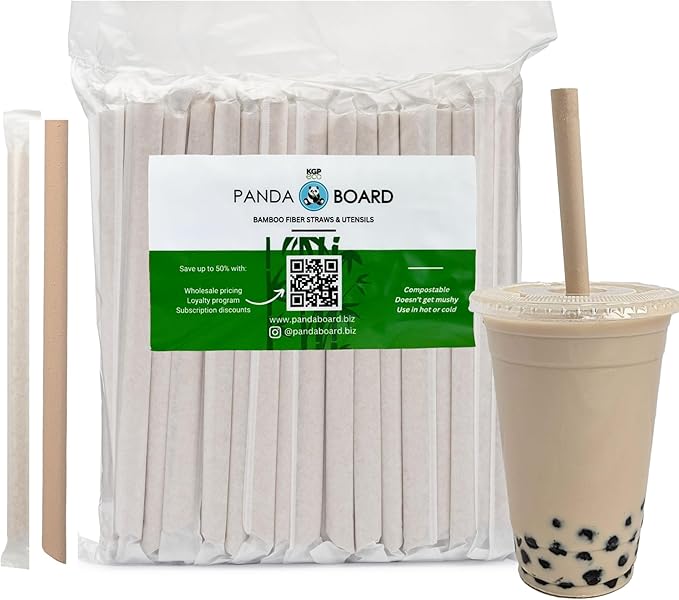 Pandaboard™ Compostable Bamboo Boba/Milkshake/Smoothie Straws - Wrapped - bag of 80